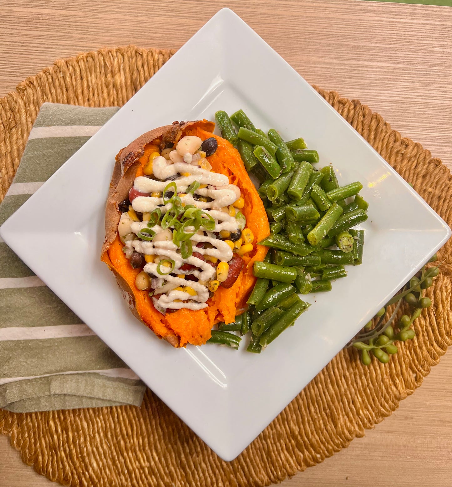 Mexi Stuffed Sweet Potato w/ Cashew Cream (vegan)