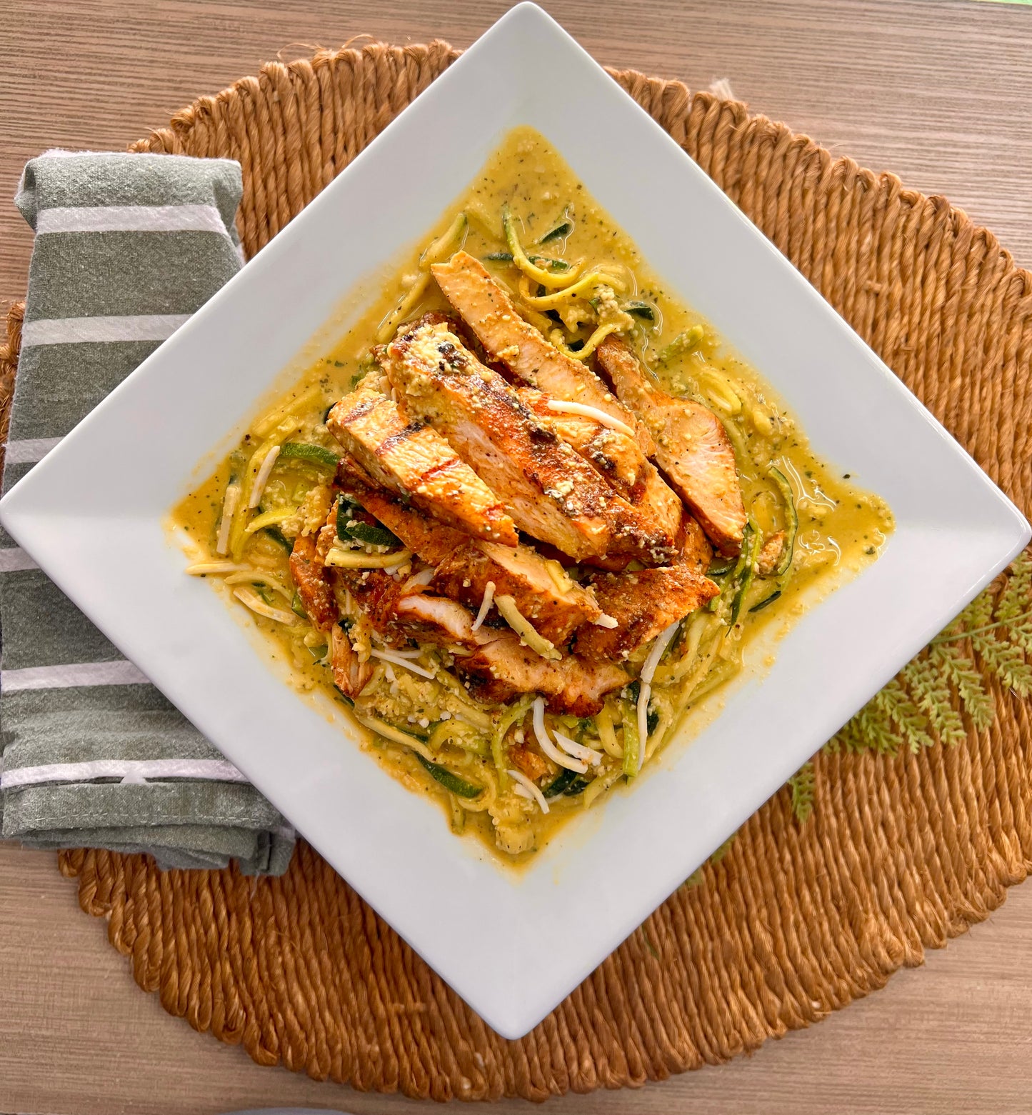 Grilled Chicken Alfredo w/ Zucchini Noodles (low carb/paleo/whole 30)