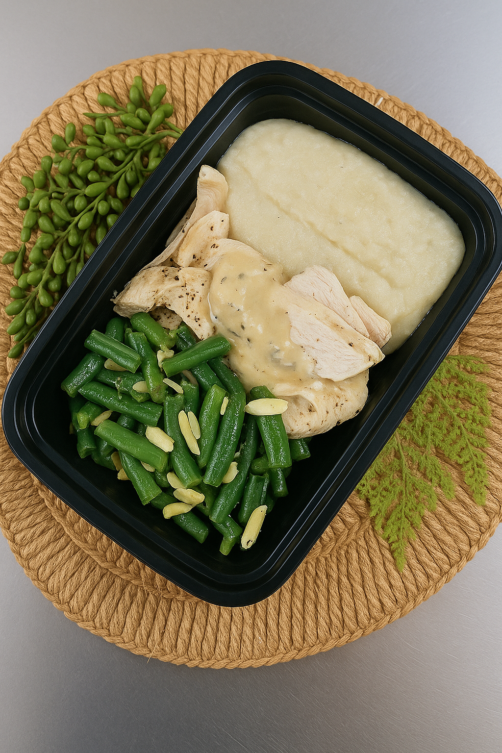 Dijon Chicken w/ Almond Green Beans & Cauli Mash