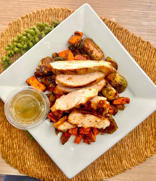 Fall Harvest Bowl w/ House Dijon Dressing (lower carb/ paleo/ whole 30)