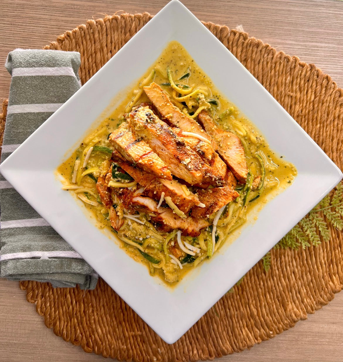 Blackened Chicken Alfredo w/ Zucchini Noodles (low carb, paleo, whole 30)