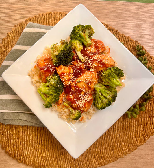 Sesame Chicken w/ Broccoli + Brown Rice