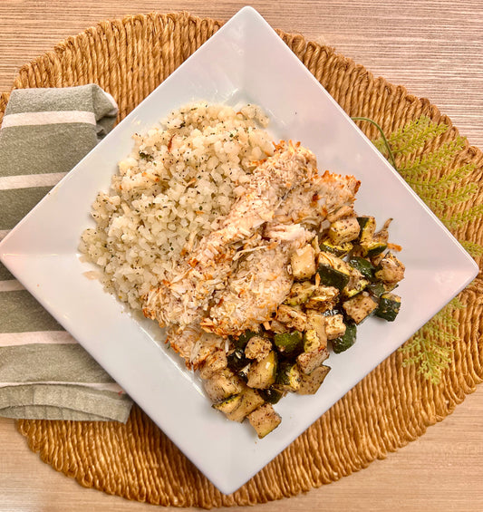 Coconut Crusted Chicken Tenders w/ Grilled Zucchini (low carb/paleo/whole 30)