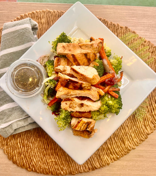 Grilled Chicken w/ Broccoli Salad + Glazed Carrots (low carb/ paleo/ whole 30)