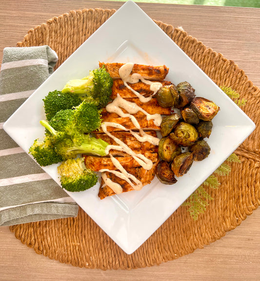 Caesar Aioli Grilled Chicken w/ Sumac Brussels (low carb/paleo/whole 30)
