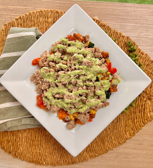 Southwest Turkey Skillet w/ sweet potato & Cilantro Lime Sauce