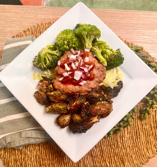Lean BBQ Turkey Burger w/ Brussels and broccoli (low carb/ paleo/ whole 30)