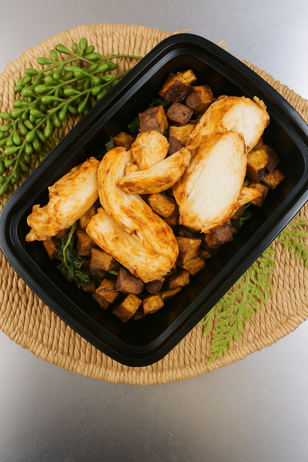 Seared Chicken w/ Eggplant and Sweet Potato