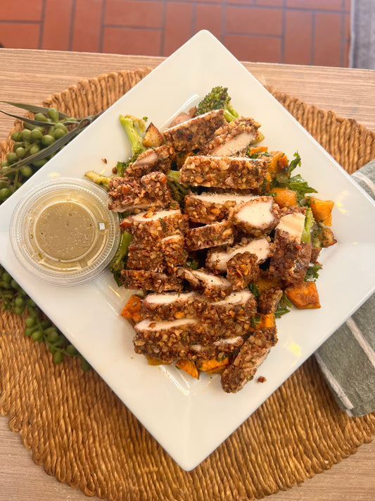 NEW! Roasted Fall Salad w/ Pecan Crusted Chicken & House Dijon Vinaigrette