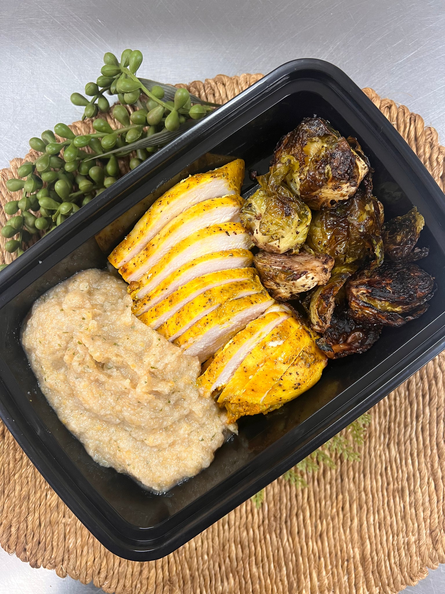 Honey Dijon Chicken w/ Butternut Mash & Balsamic Brussels (low carb, paleo, whole 30)