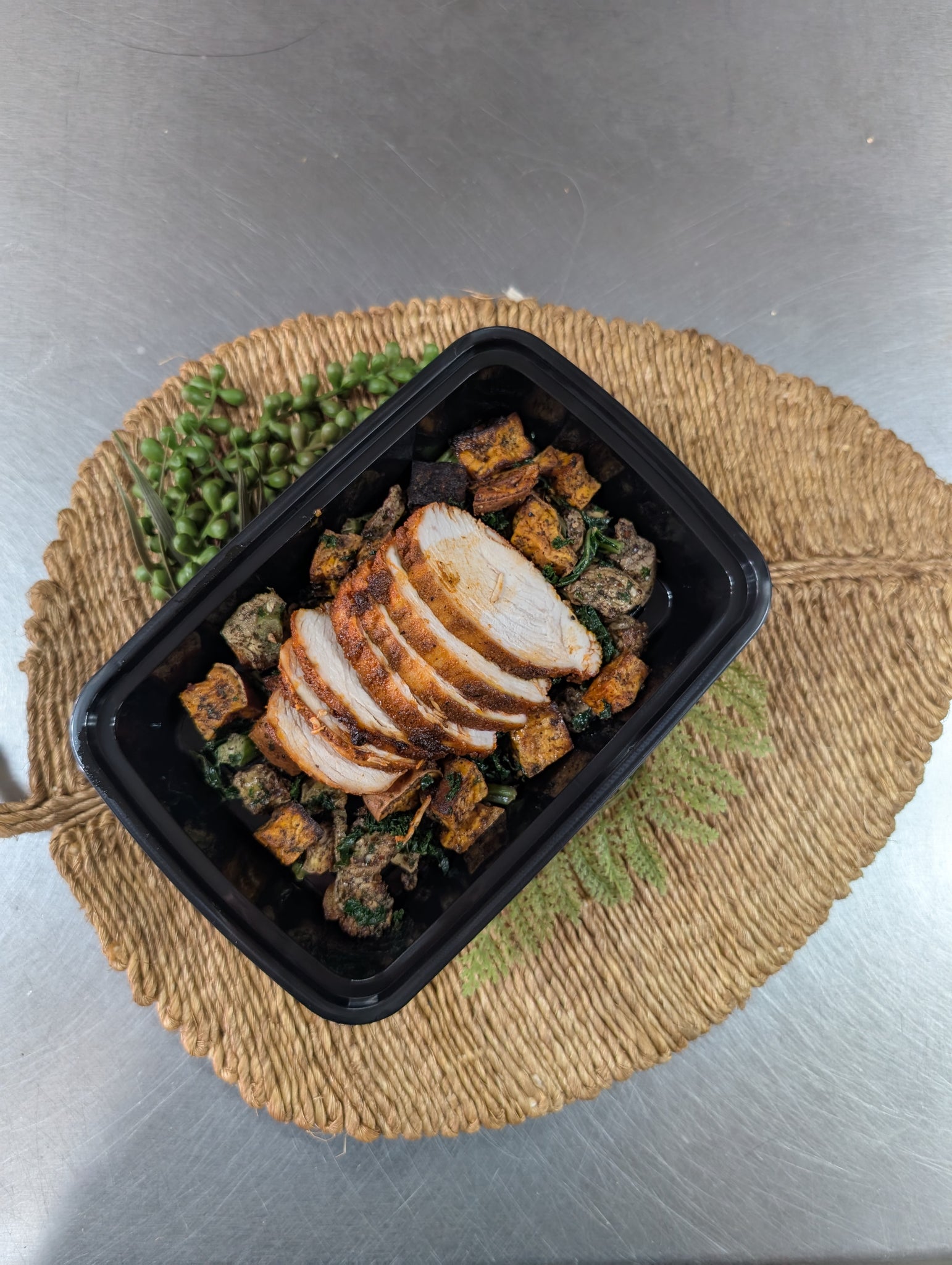 Seared Chicken w/ Eggplant, Sweet Potato & Kale