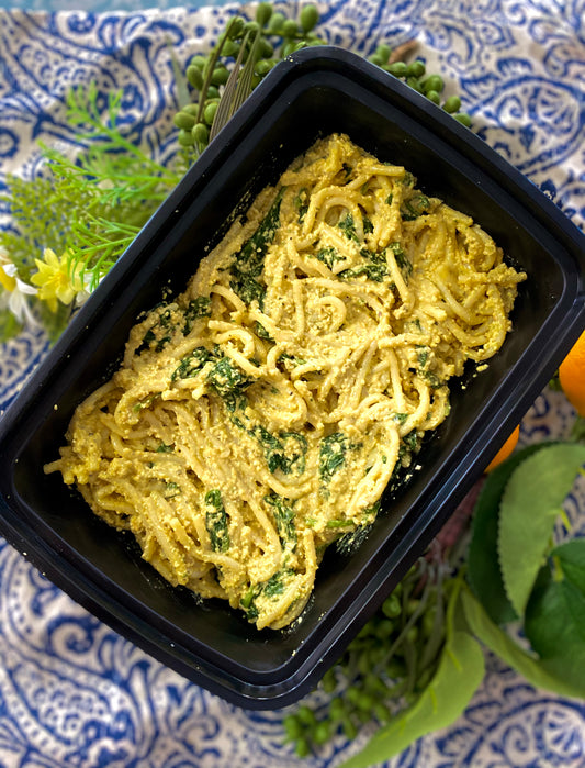 Creamy Cashew Alfredo with sautéed spinach (Vegan)